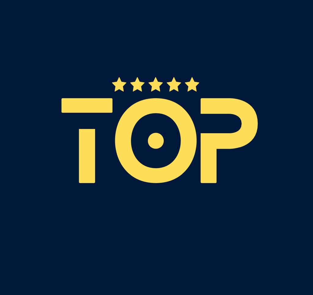 Logotipo de Top Cargo: TOP en amarillo con cinco estrellas sobre azul marino